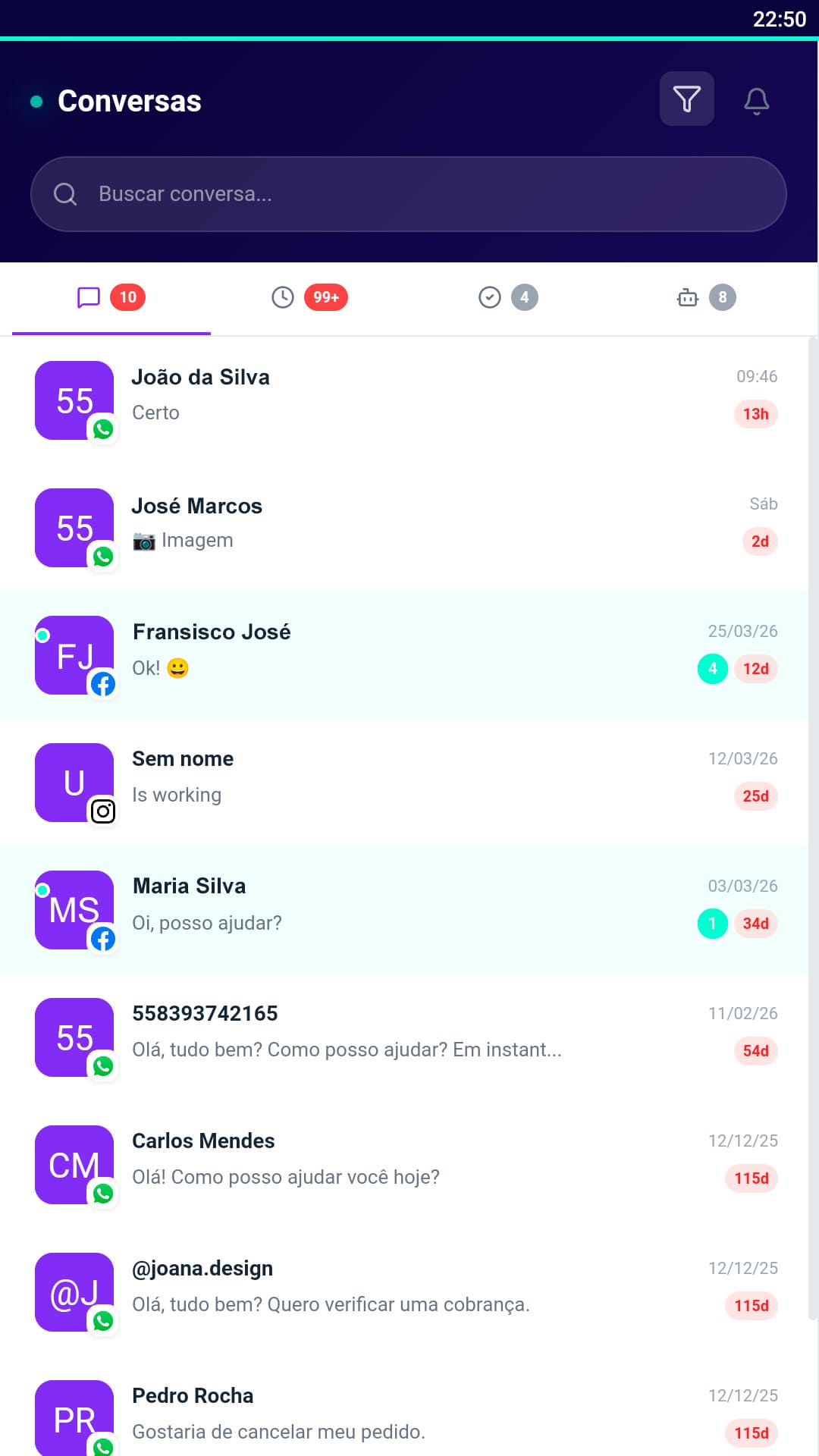 App Interfala - Lista de chats